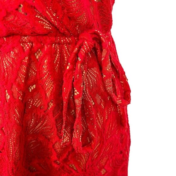 ALI & JAY Dress Womens Size S Red Lace Wrap Front Drawstring Waist Delicate Chic - Picture 7 of 12